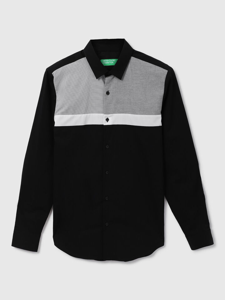 F/S POPLIN STR STRIPE PANEL BLOCK SHIRT image number 7